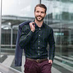 ScotsTee Shop Scottish Sutherland Clan Tartan Long Sleeve Shirt, Cotton Tartan Plaid Shirt