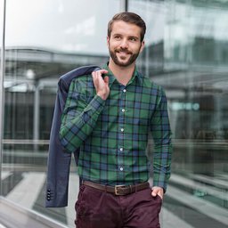 ScotsTee Shop Scottish Sinclair Hunting Ancient Clan Tartan Long Sleeve Shirt, Cotton Tartan Plaid Shirt
