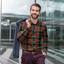 ScotsTee Shop Scottish Stewart Black Clan Tartan Long Sleeve Shirt, Cotton Tartan Plaid Shirt