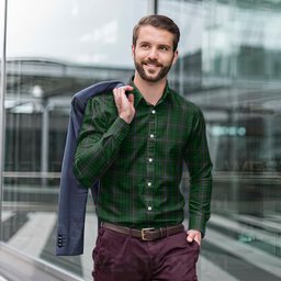 ScotsTee Shop Scottish MacRae Clan Tartan Long Sleeve Shirt, Cotton Tartan Plaid Shirt