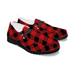 ScotsTee Shop Scottish Gregor Red & Black Modern Tartan Plaid Canvas Loafer Shoes