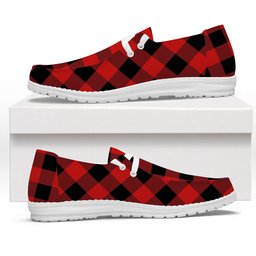 ScotsTee Shop Scottish Gregor Red & Black Modern Tartan Plaid Canvas Loafer Shoes