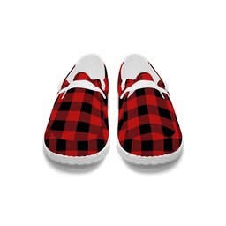 ScotsTee Shop Scottish Gregor Red & Black Modern Tartan Plaid Canvas Loafer Shoes