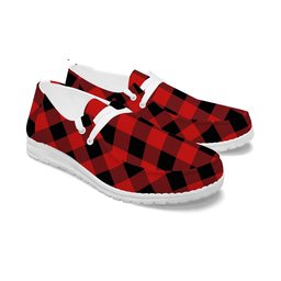 ScotsTee Shop Scottish Gregor Red & Black Modern Tartan Plaid Canvas Loafer Shoes