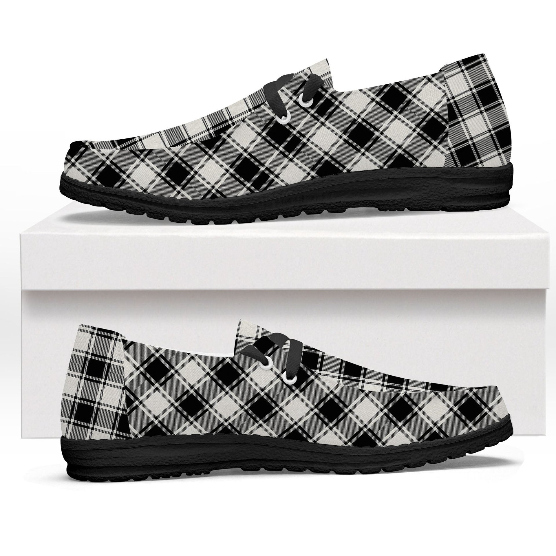 ScotsTee Shop Scottish MacFie Black & White Modern Tartan Plaid Canvas Loafer Shoes