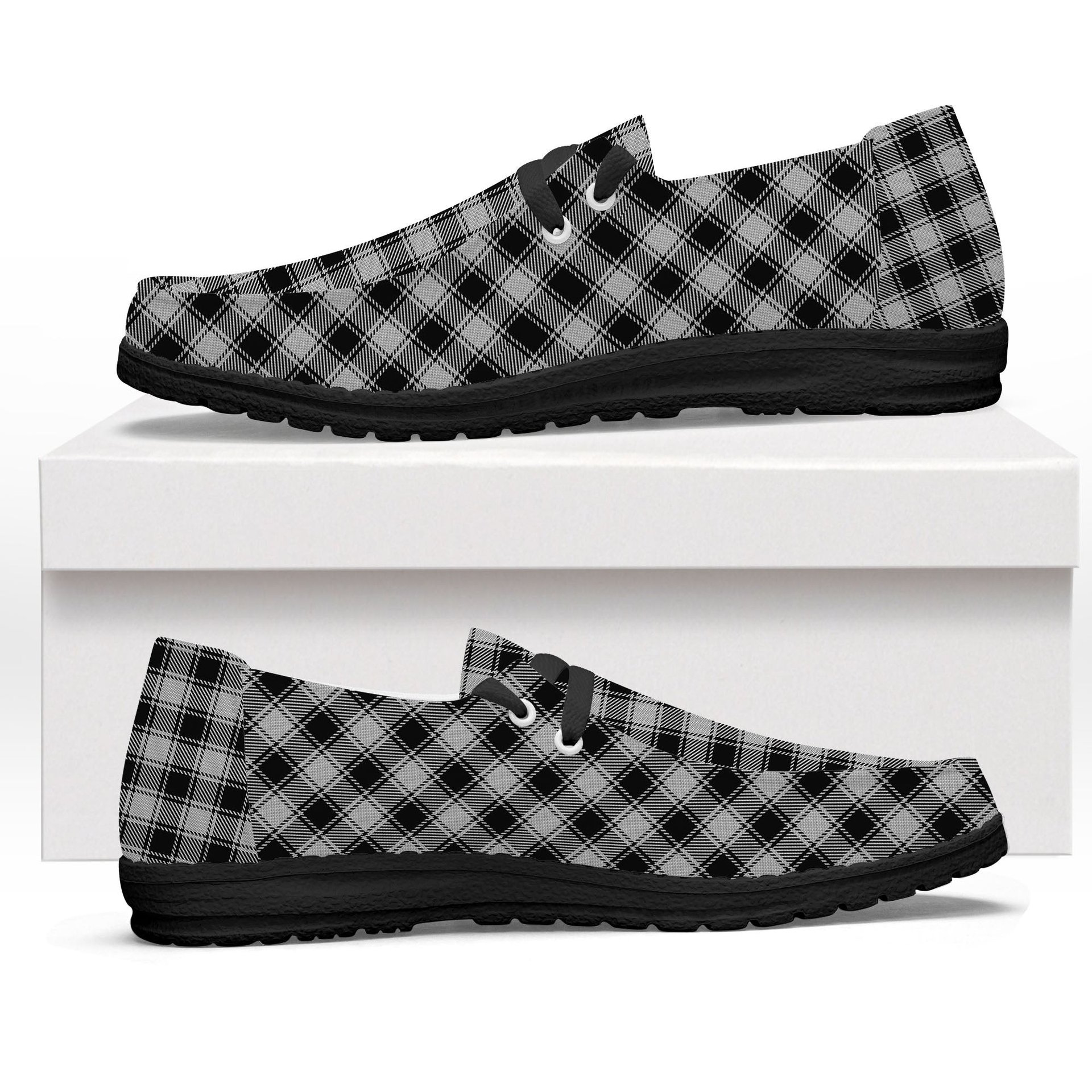 ScotsTee Shop Scottish MacPhee Black and White Tartan Plaid Canvas Loafer Shoes