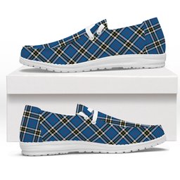 ScotsTee Shop Scottish MacThomas Blue Modern Tartan Plaid Canvas Loafer Shoes