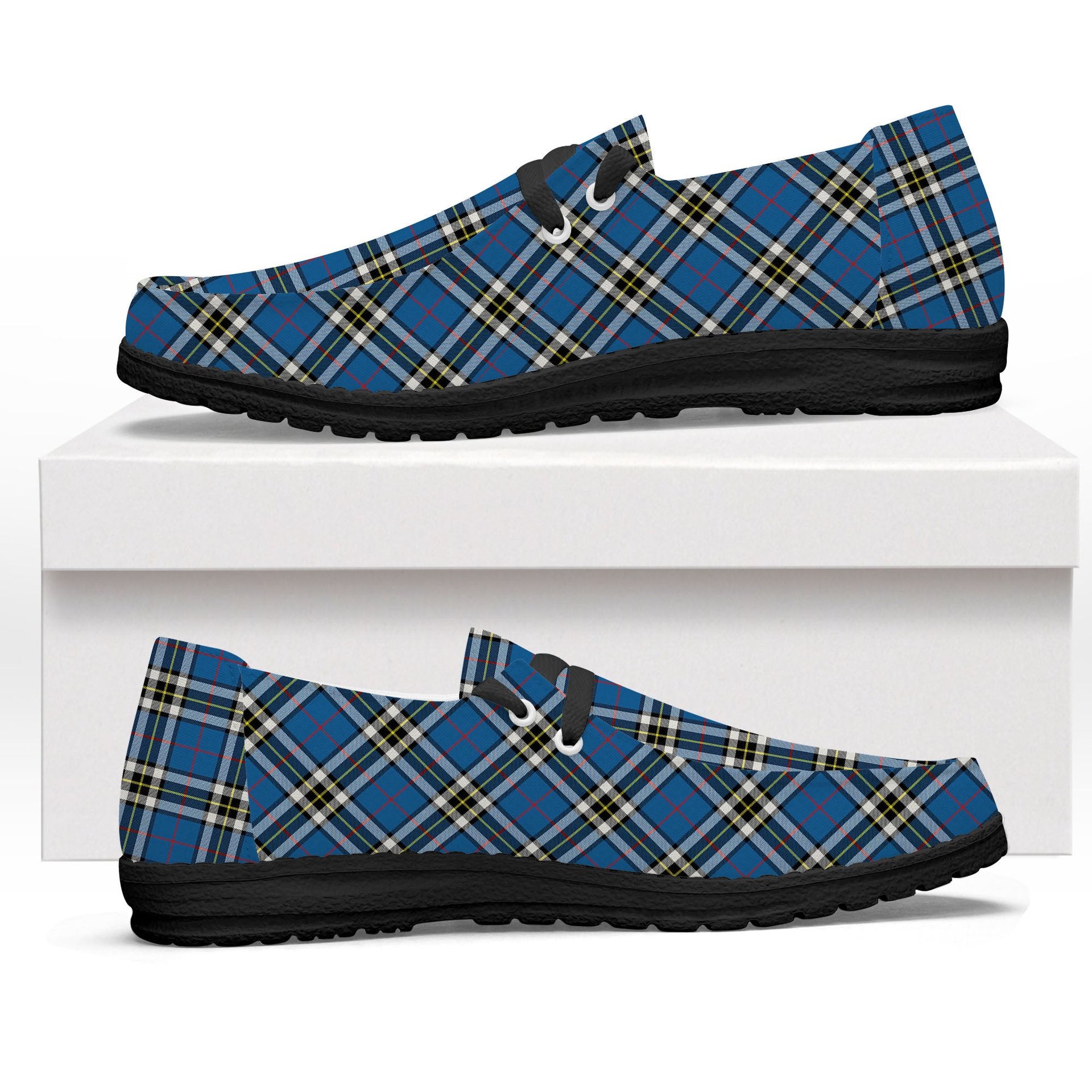 ScotsTee Shop Scottish MacThomas Blue Modern Tartan Plaid Canvas Loafer Shoes