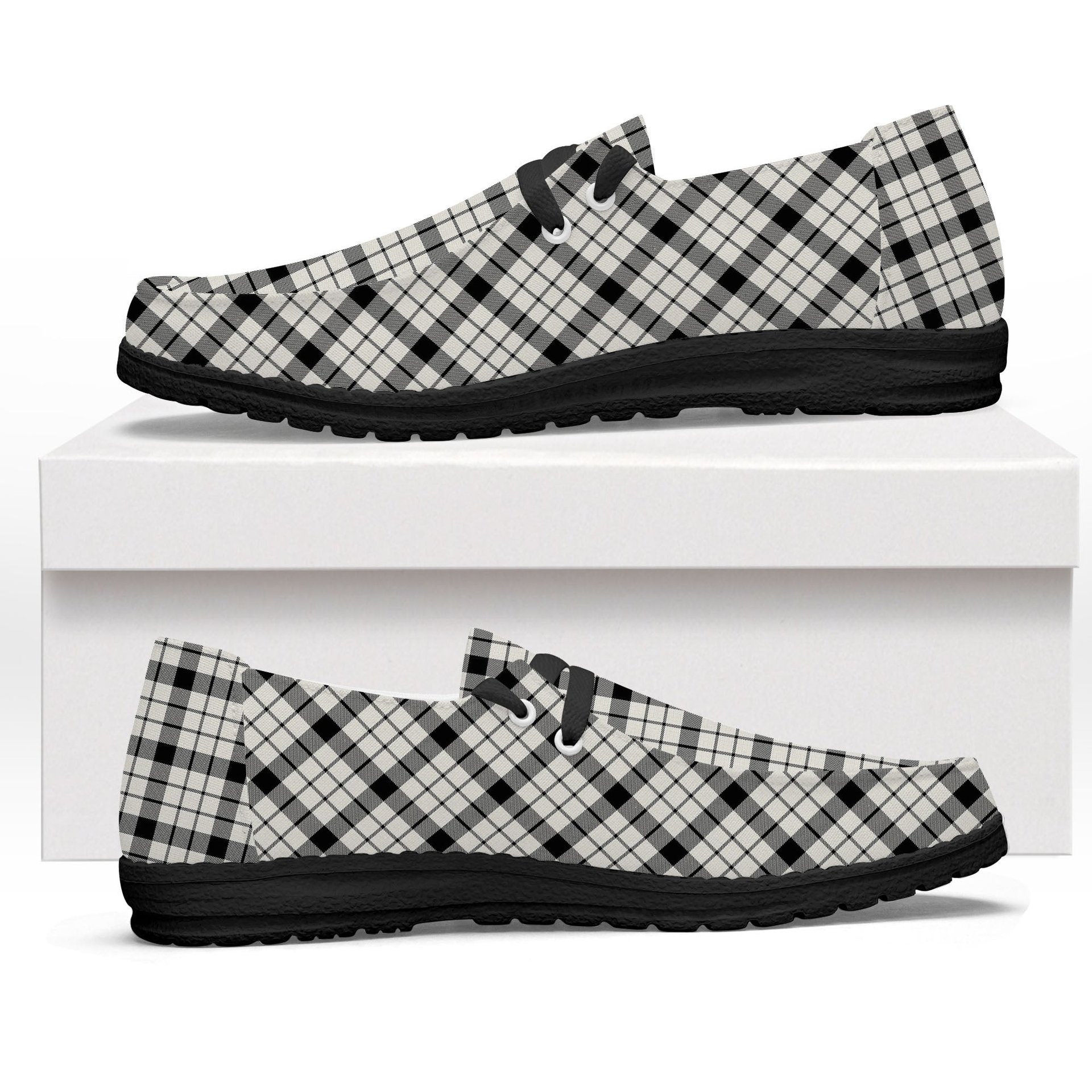 ScotsTee Shop Scottish McFarlane Black White Modern Tartan Plaid Canvas Loafer Shoes