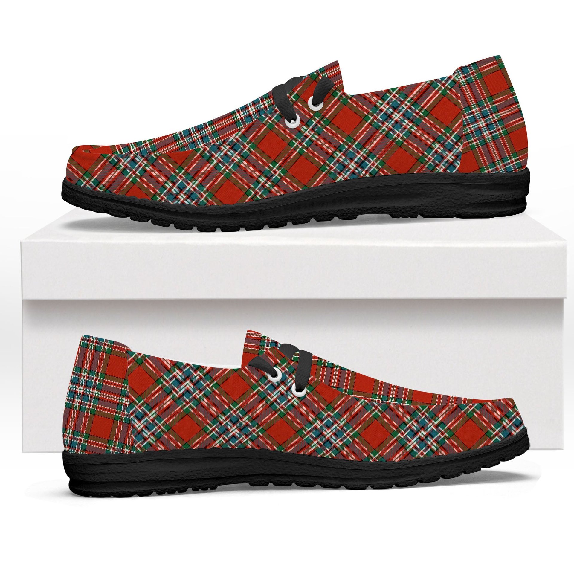 ScotsTee Shop Scottish McFarland Red Ancient Tartan Plaid Canvas Loafer Shoes