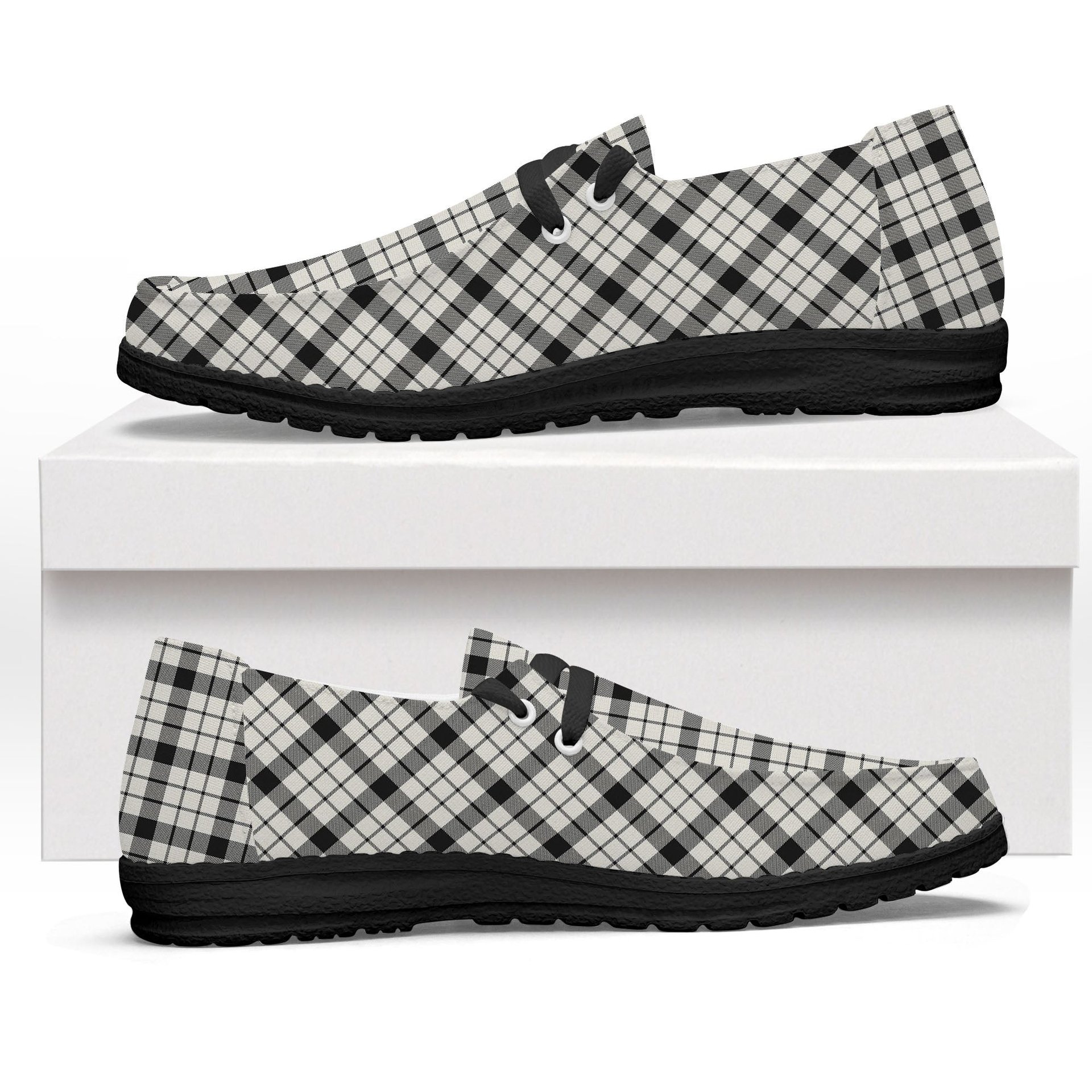 ScotsTee Shop Scottish McFarland Black White Ancient Tartan Plaid Canvas Loafer Shoes