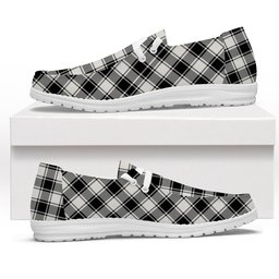 ScotsTee Shop Scottish McFie Black & White Modern Tartan Plaid Canvas Loafer Shoes