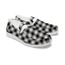 ScotsTee Shop Scottish McFie Black & White Modern Tartan Plaid Canvas Loafer Shoes