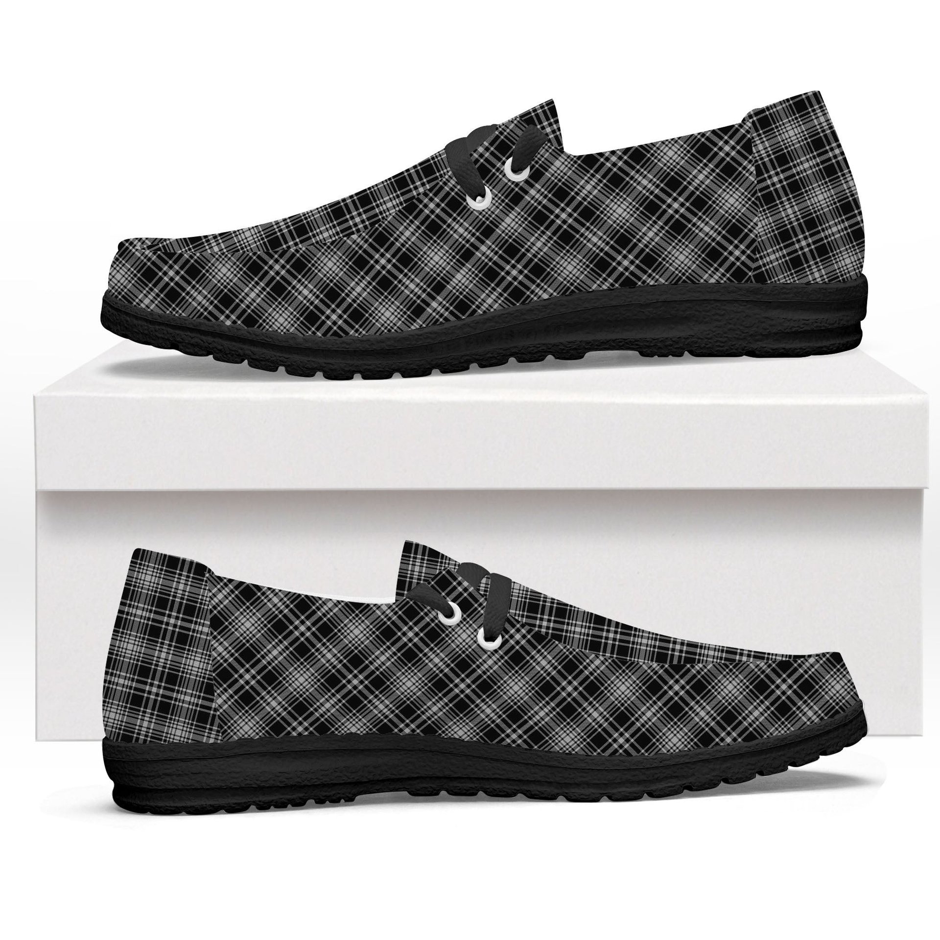 ScotsTee Shop Scottish McLean Black and White Tartan Plaid Canvas Loafer Shoes