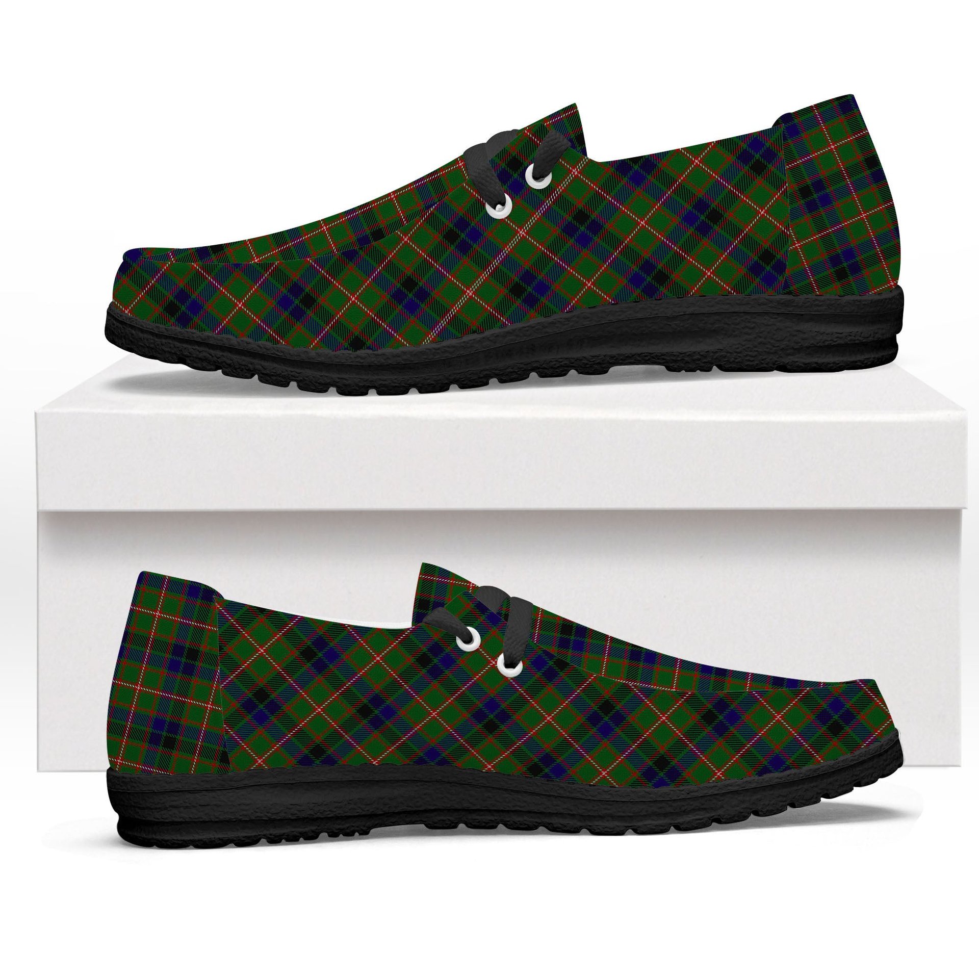 ScotsTee Shop Scottish Reid Green Tartan Plaid Canvas Loafer Shoes