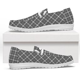 ScotsTee Shop Scottish Scott Black and White Modern Tartan Plaid Canvas Loafer Shoes
