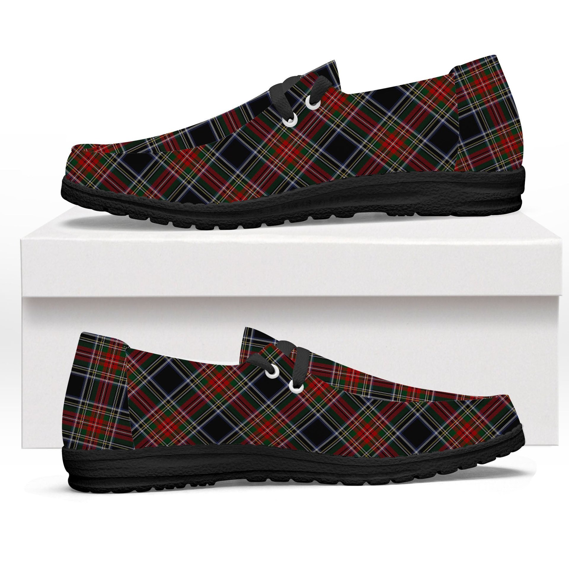 ScotsTee Shop Scottish Stewart Black Tartan Plaid Canvas Loafer Shoes