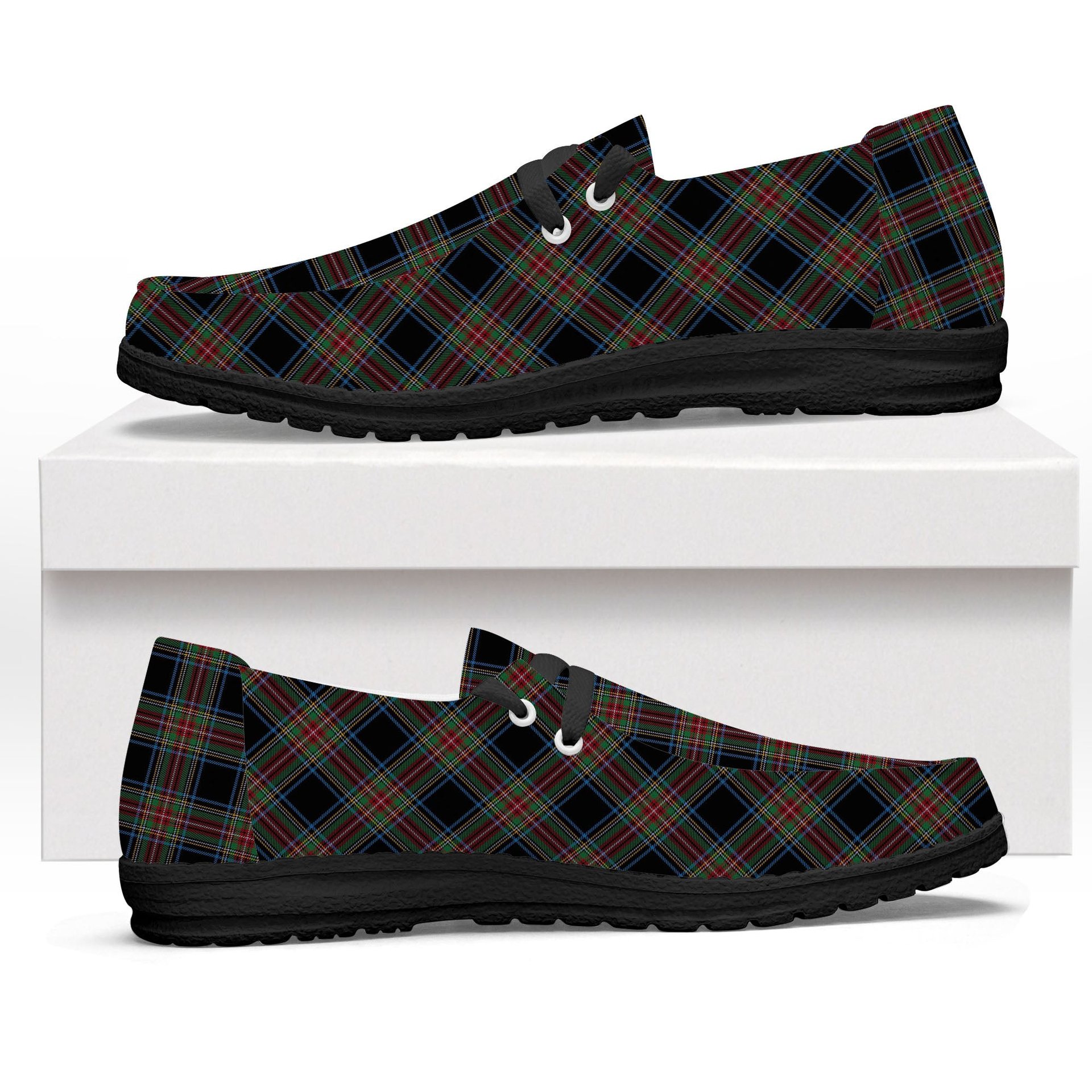 ScotsTee Shop Scottish Stewart Black Ancient Tartan Plaid Canvas Loafer Shoes