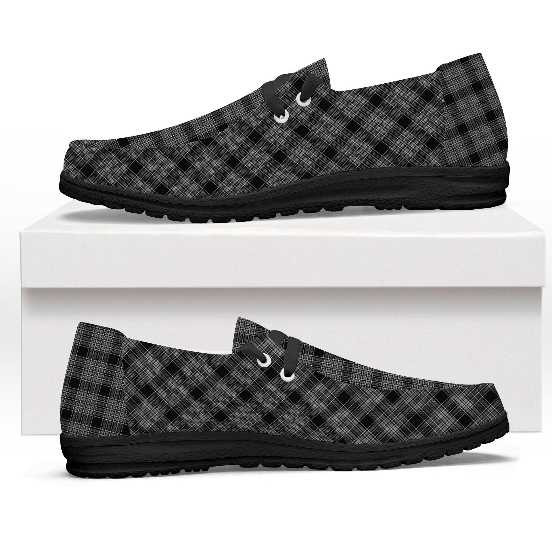 ScotsTee Shop Scottish Scott Black and White Tartan Plaid Canvas Loafer Shoes