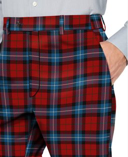 ScotsTee Shop Scottish Baillie of Polkemmet Red Men's Tartan Trousers Plaid Trews - Regular Fit