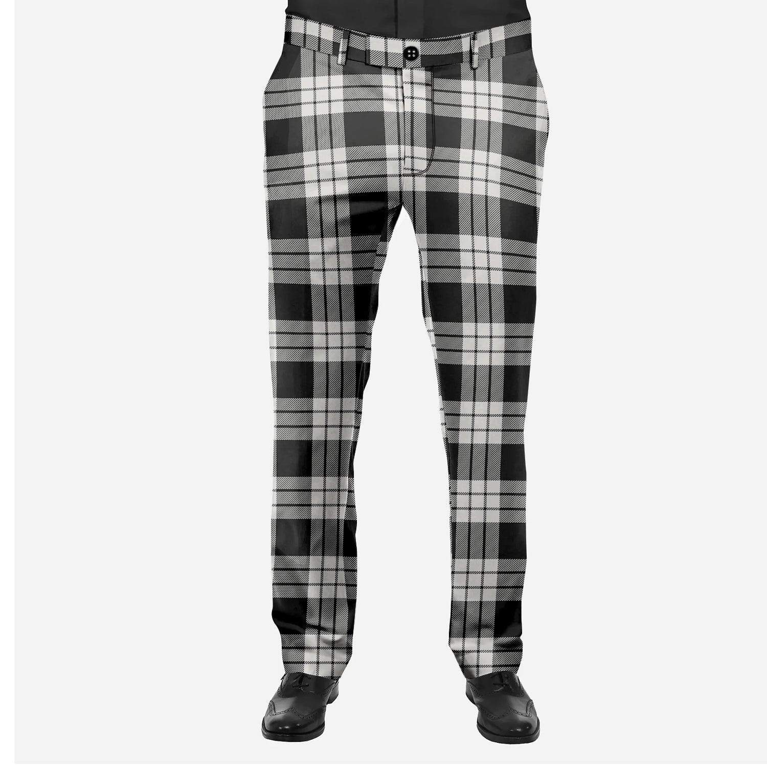 ScotsTee Shop Scottish McFarland Black White Men's Tartan Trousers Plaid Trews - Regular Fit