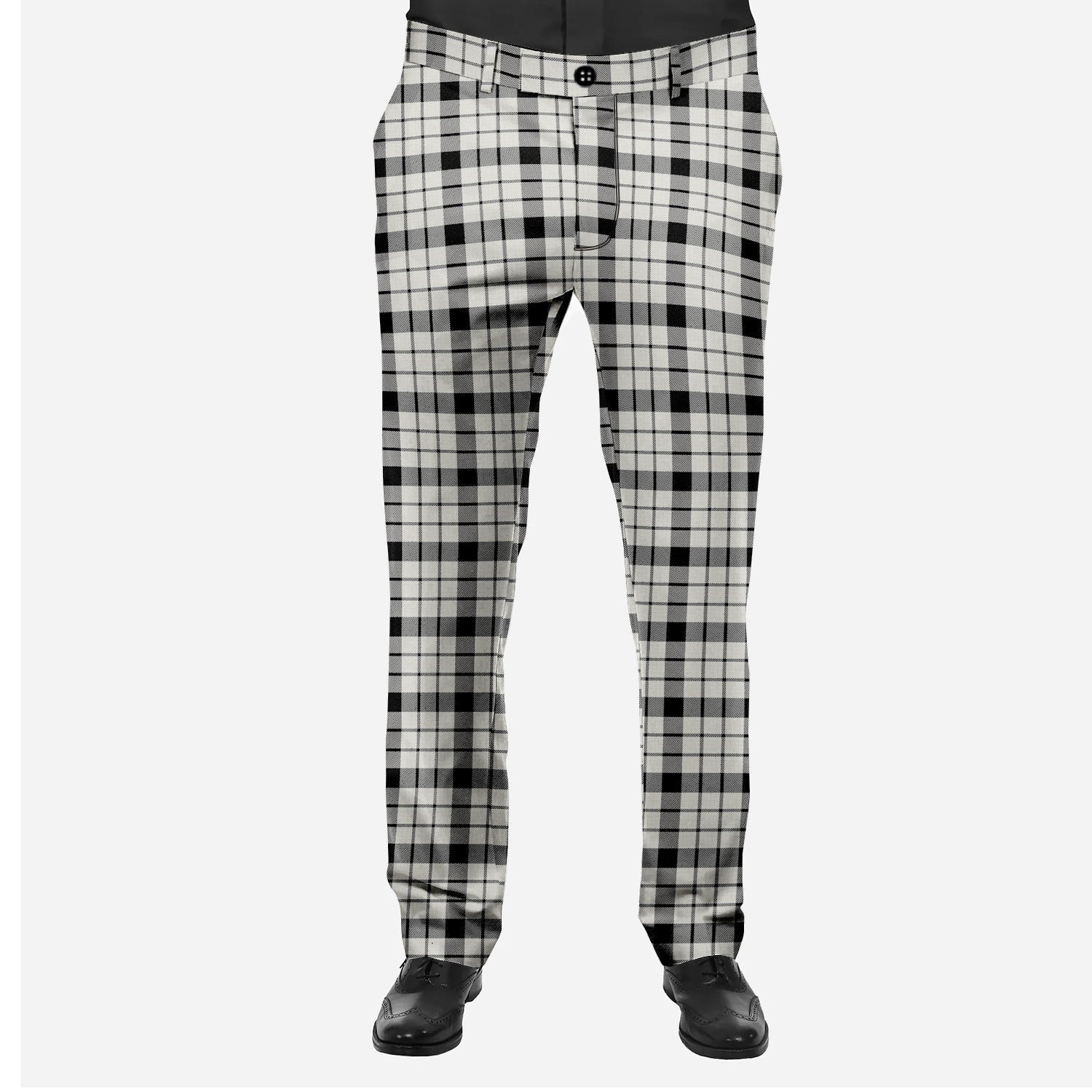 ScotsTee Shop Scottish McFarland Black White Modern Men's Tartan Trousers Plaid Trews - Regular Fit