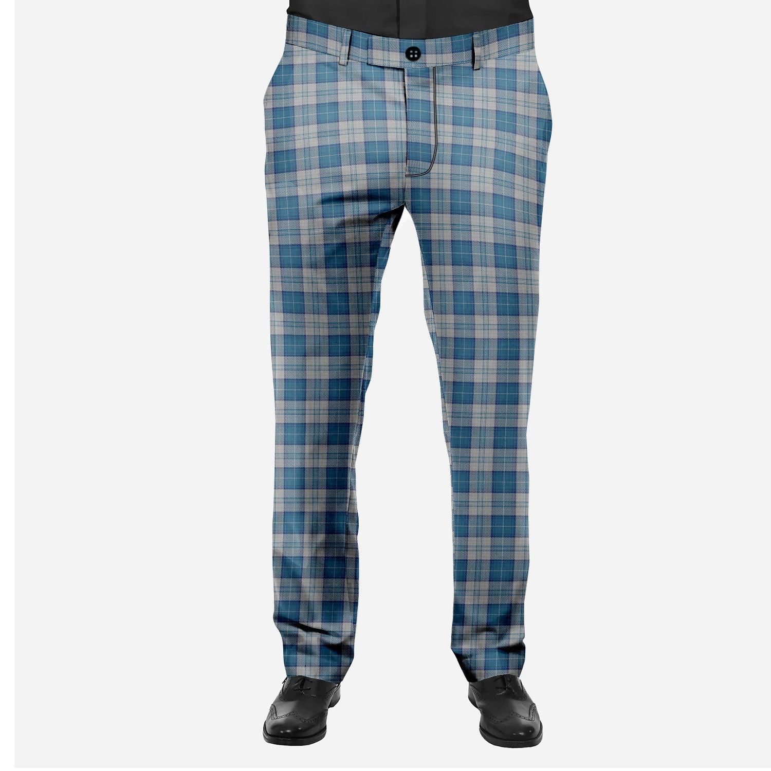 ScotsTee Shop Scottish Menzies Dress Blue & White Men's Tartan Trousers Plaid Trews - Regular Fit