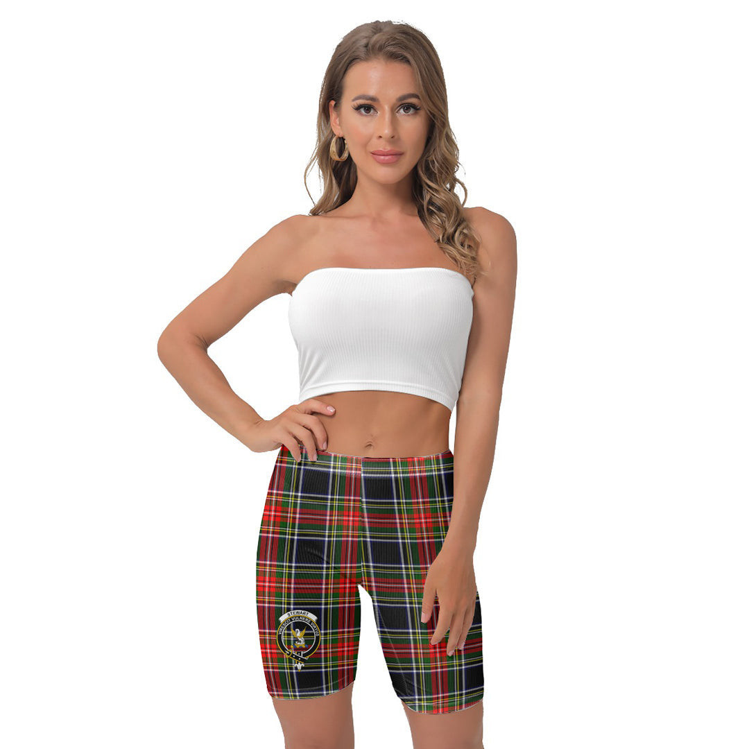 ScotsTee Shop Scottish Stewart Black Clan Crest Tartan Womens Tight Short