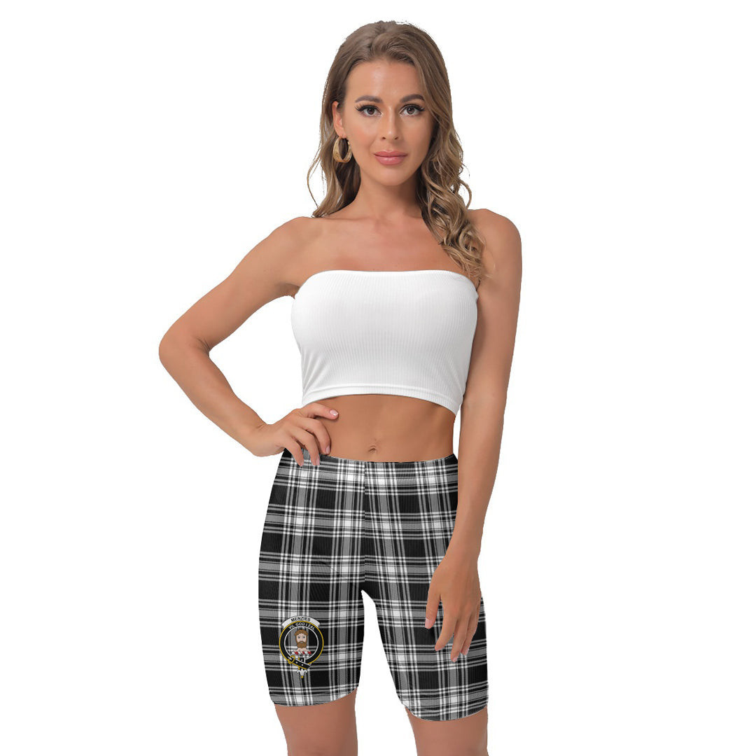 ScotsTee Shop Scottish Menzies Black White Modern Clan Crest Tartan Womens Tight Short