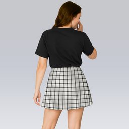 ScotsTee Shop Scottish McFarland Black White Ancient Tartan Plaid Pleated Mini Skirt
