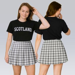 ScotsTee Shop Scottish McFarland Black White Ancient Tartan Plaid Pleated Mini Skirt