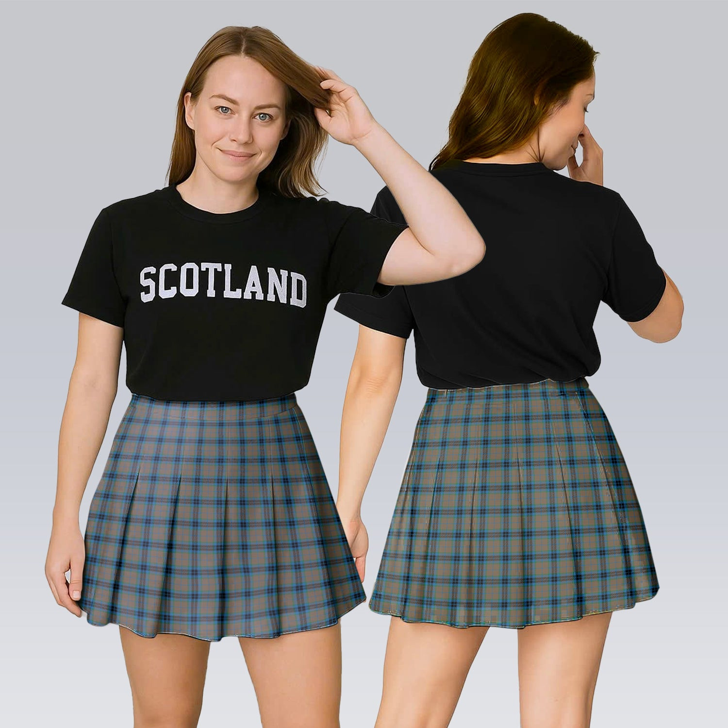 ScotsTee Shop Scottish Thomson Hunting Ancient Tartan Plaid Pleated Mini Skirt