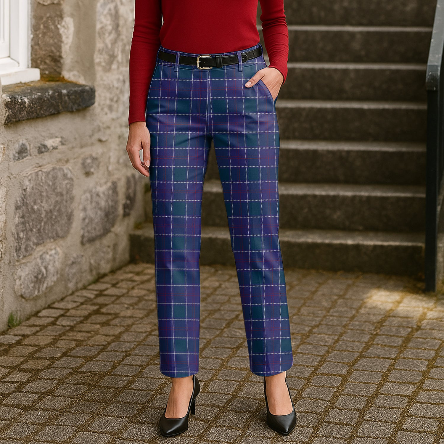 ScotsTee Shop Scottish Navy US Edzell Women's Tartan Trousers Ladies' Plaid Pants