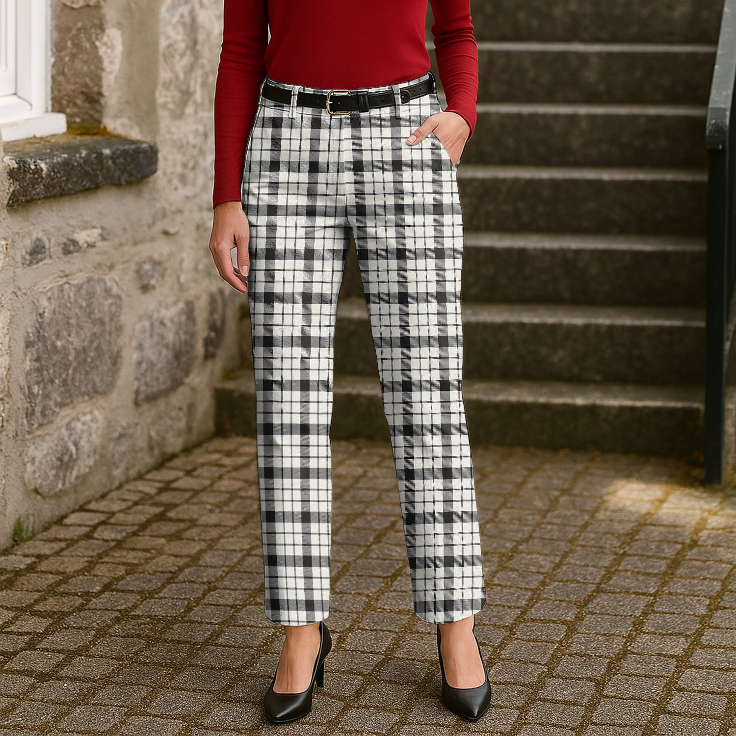ScotsTee Shop Scottish McFarland Black White Ancient Women's Tartan Trousers Ladies' Plaid Pants