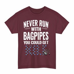 ScotsTee Shop Scottish Edinburgh District Clan Tartan Never Run With Bagpipes T-Shirt