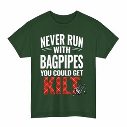 ScotsTee Shop Scottish Duke of Rothesay Modern Clan Tartan Never Run With Bagpipes T-Shirt