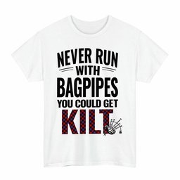 ScotsTee Shop Scottish Brown Modern Clan Tartan Never Run With Bagpipes T-Shirt