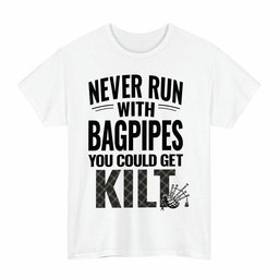ScotsTee Shop Scottish Eternity Clan Tartan Never Run With Bagpipes T-Shirt