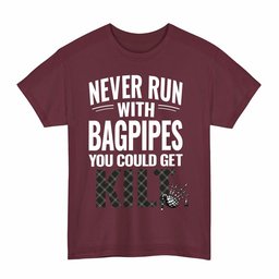 ScotsTee Shop Scottish Eternity Clan Tartan Never Run With Bagpipes T-Shirt