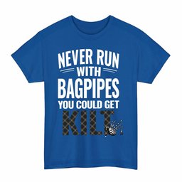 ScotsTee Shop Scottish Eternity Clan Tartan Never Run With Bagpipes T-Shirt