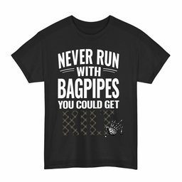 ScotsTee Shop Scottish Eternity Clan Tartan Never Run With Bagpipes T-Shirt