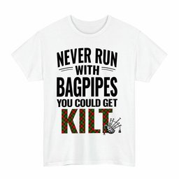 ScotsTee Shop Scottish Blackstock Clan Tartan Never Run With Bagpipes T-Shirt