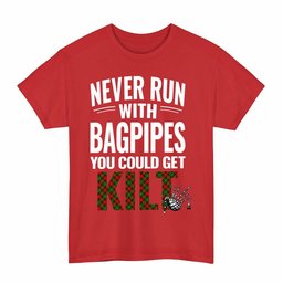 ScotsTee Shop Scottish Blackstock Clan Tartan Never Run With Bagpipes T-Shirt