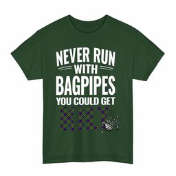 ScotsTee Shop Scottish Ayrshire District Clan Tartan Never Run With Bagpipes T-Shirt