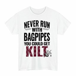 ScotsTee Shop Scottish Little Clan Tartan Never Run With Bagpipes T-Shirt