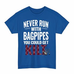 ScotsTee Shop Scottish Little Clan Tartan Never Run With Bagpipes T-Shirt