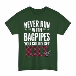 ScotsTee Shop Scottish Little Clan Tartan Never Run With Bagpipes T-Shirt