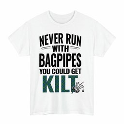 ScotsTee Shop Scottish Lauder Clan Tartan Never Run With Bagpipes T-Shirt