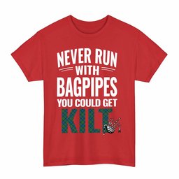 ScotsTee Shop Scottish Lauder Clan Tartan Never Run With Bagpipes T-Shirt