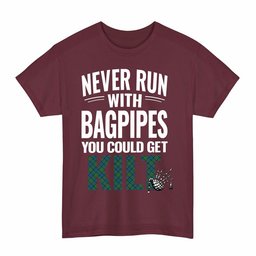 ScotsTee Shop Scottish Lauder Clan Tartan Never Run With Bagpipes T-Shirt